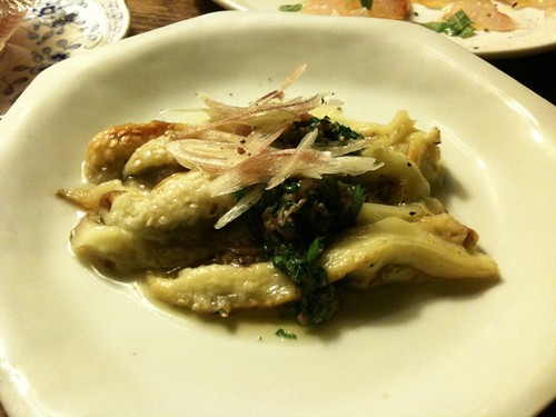 焼きナスにアンチョビとみょうが。美味しい！＠エスカレラ