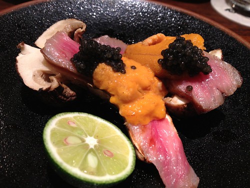 松茸に松坂牛のサーロイン、ウニキャビアのせ@鳥茂