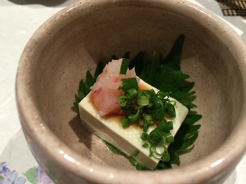 お通し:わさび豆腐甘エビのせ@やさいと、