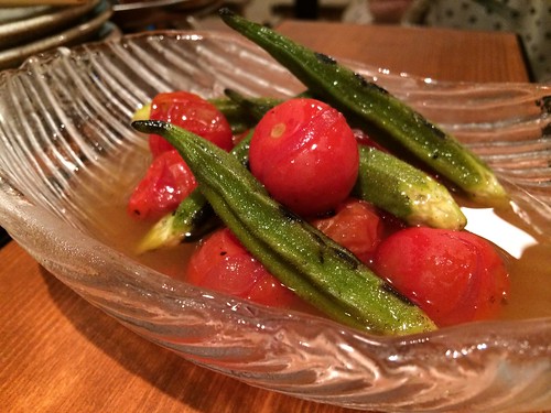 おくらとトマトの焼きびたし＠かき殻荘