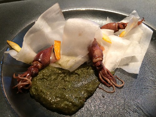 前菜　ウドとヤリイカ、蛍イカのサラダ@エテ