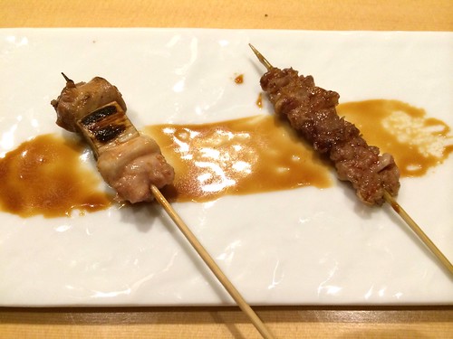 ねぎまと鶏皮をタレ焼きで@瀧口