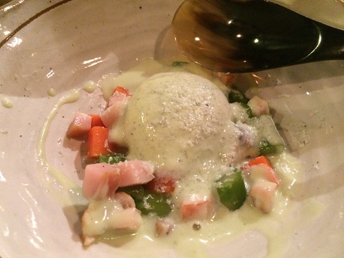 半熟卵と鶏ハムのサラダ＠サーモンアンドトラウト