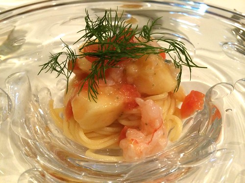 白桃と甘エビの冷たいスパゲッティ@アーリア ディ タクボ