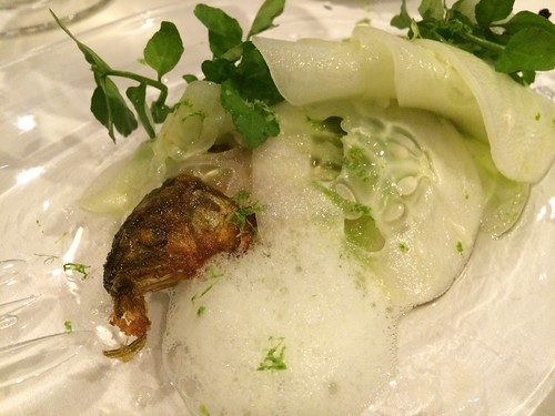 若鮎と青トマト、加賀太きゅうりのサラダ@アーリア ディ タクボ