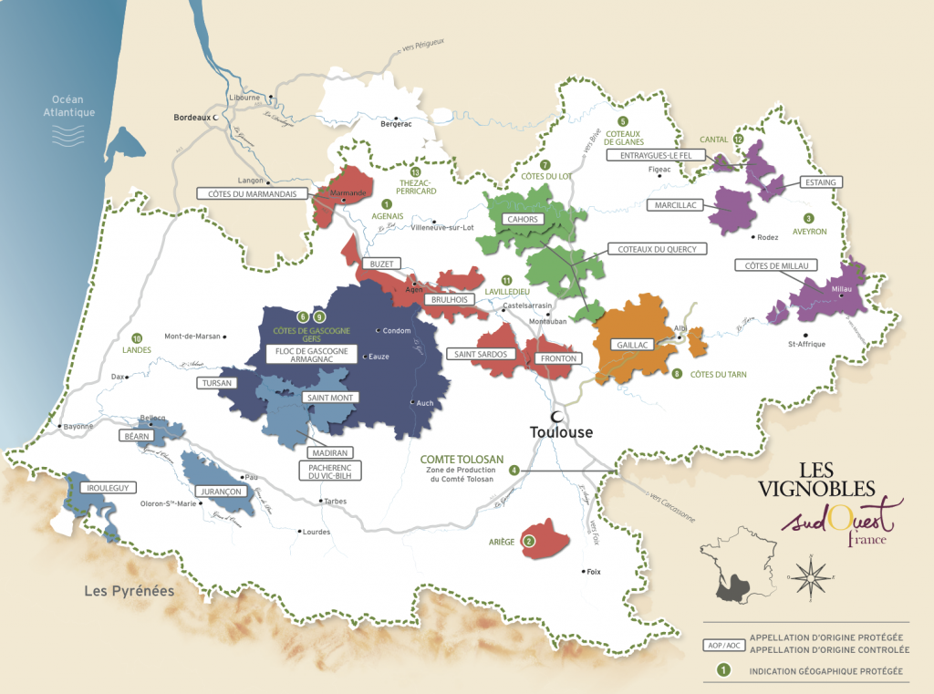 carte Vignobles du Sud-Ouest