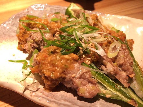 満願寺とうがらしの肉詰め（合鴨）＠アカベコ